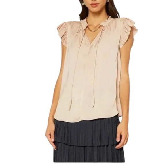 Pookie & Sebastian Ruffle Sleeve Top Romantic Minimalist Quiet Luxury Work Top - Picture 1 of 8